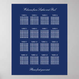 Affiche de plan de table de mariage Navy Blue 16