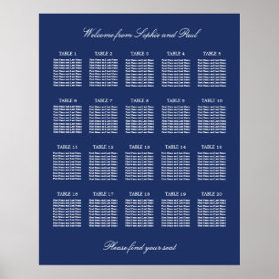 Affiche de plan de table de mariage Navy Blue 20