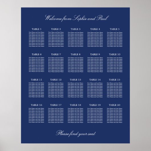 Affiche de plan de table de mariage Navy Blue 20 (Devant)