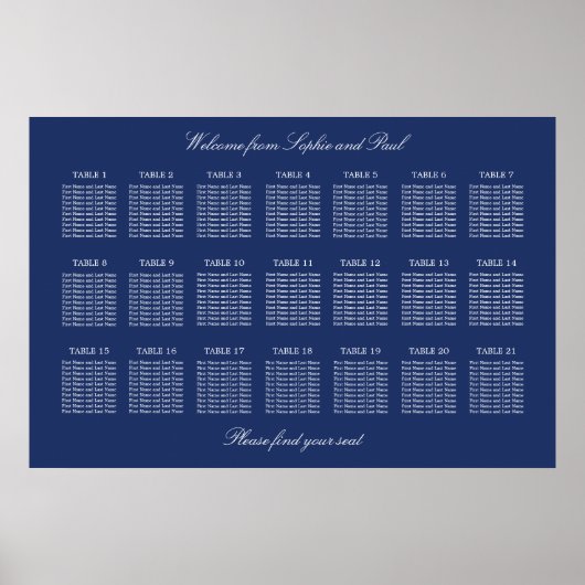 Affiche de plan de table de mariage Navy Blue 21 (Devant)