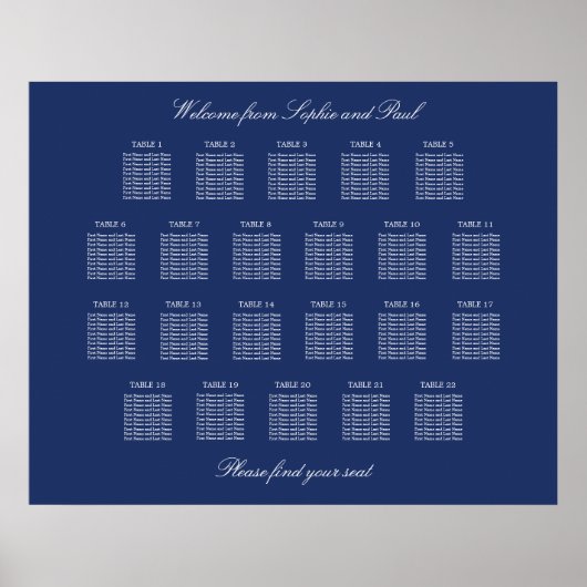 Affiche de plan de table de mariage Navy Blue 22 (Devant)