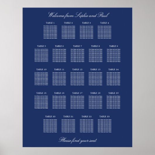 Affiche de plan de table de mariage Navy Blue 23 (Devant)