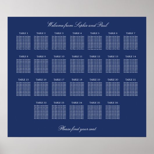 Affiche de plan de table de mariage Navy Blue 26 (Devant)