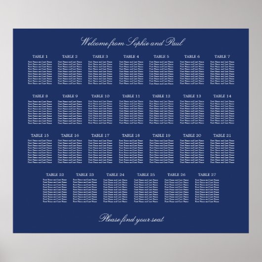 Affiche de plan de table de mariage Navy Blue 27 (Devant)