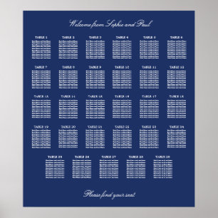 Affiche de plan de table de mariage Navy Blue 29 t