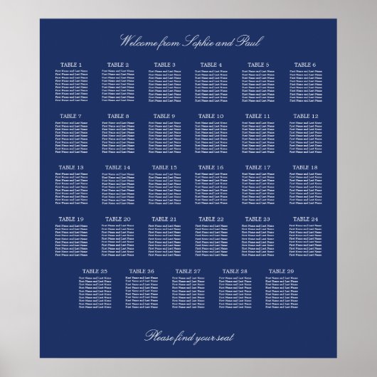 Affiche de plan de table de mariage Navy Blue 29 t (Devant)