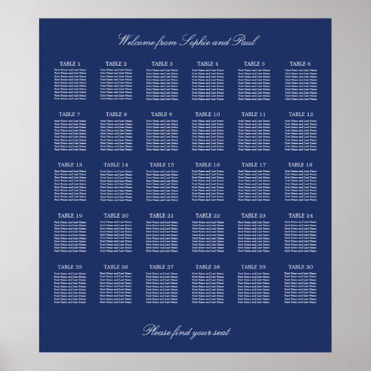 Affiche de plan de table de mariage Navy Blue 30 (Devant)