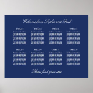 Affiche de plan de table de mariage Navy Blue 8
