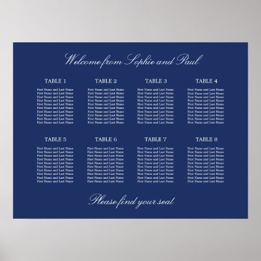 Affiche de plan de table de mariage Navy Blue 8 (Devant)