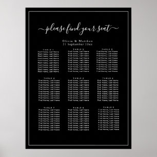Affiche de plan de table de mariage noir minimalis