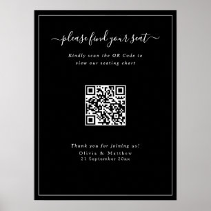 Affiche de plan de table de mariage noir moderne a