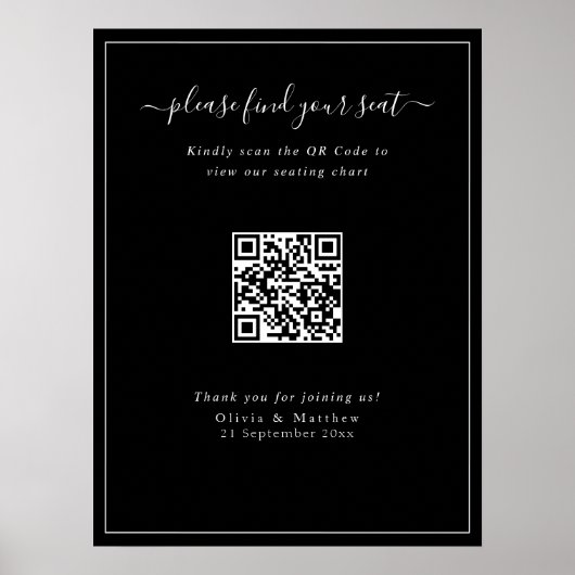 Affiche de plan de table de mariage noir moderne a (Devant)