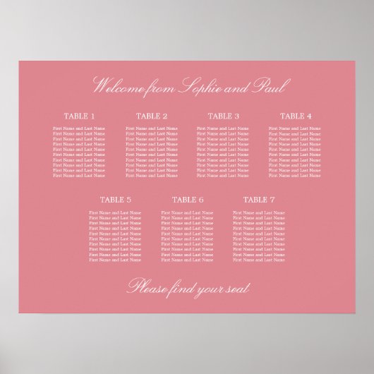 Affiche de plan de table de mariage rose poudré 7 (Devant)