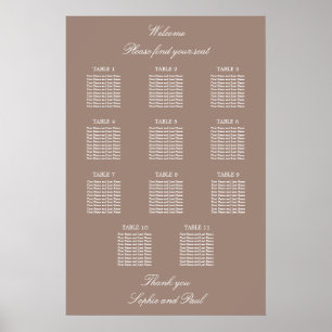 Affiche de plan de table de mariage Taupe 11 Table