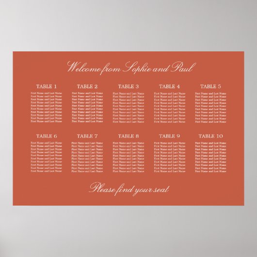 Affiche de plan de table de mariage Terracotta 10 (Devant)