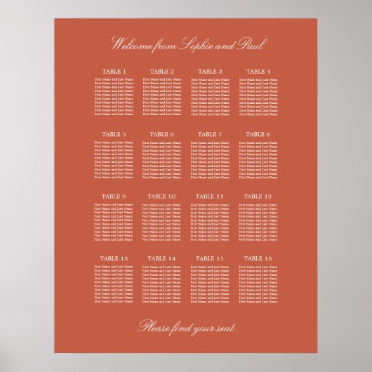 Affiche de plan de table de mariage Terracotta 16 (Devant)