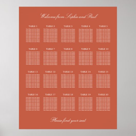 Affiche de plan de table de mariage Terracotta 20 (Devant)