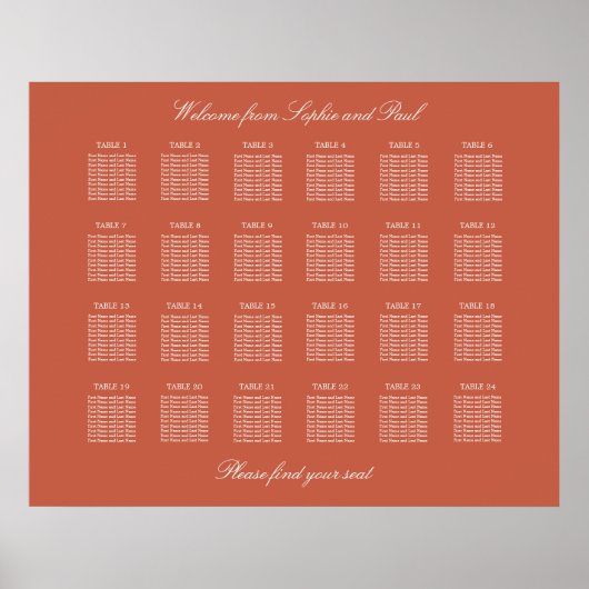 Affiche de plan de table de mariage Terracotta 24 (Devant)