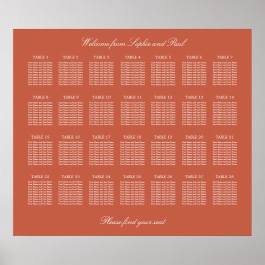 Affiche de plan de table de mariage Terracotta 28 (Devant)
