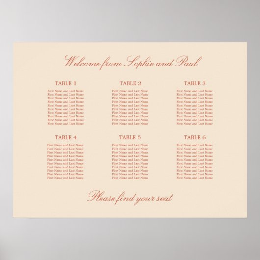 Affiche de plan de table de mariage Terracotta Scr (Devant)