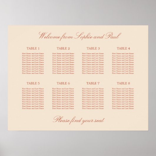 Affiche de plan de table de mariage Terracotta Scr (Devant)