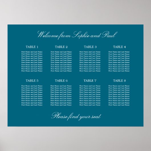 Affiche de plan de table de mariage Turquoise 8 Ta (Devant)