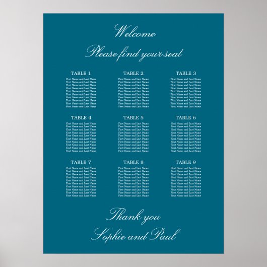 Affiche de plan de table de mariage Turquoise 9 (Devant)