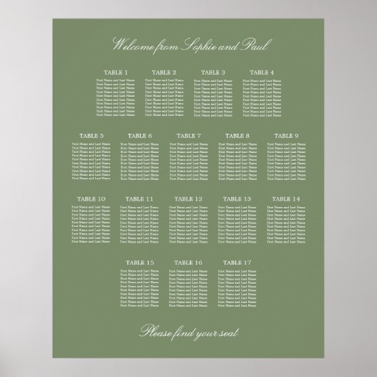 Affiche de plan de table de mariage vert sauge 17 (Devant)