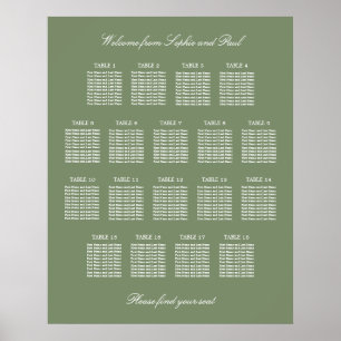 Affiche de plan de table de mariage vert sauge 18