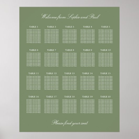 Affiche de plan de table de mariage vert sauge 20 (Devant)