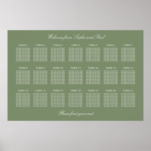 Affiche de plan de table de mariage vert sauge 21 (Devant)