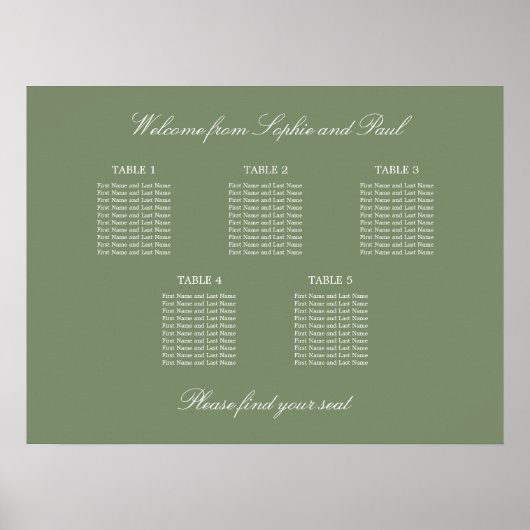 Affiche de plan de table de mariage vert sauge 5 (Devant)