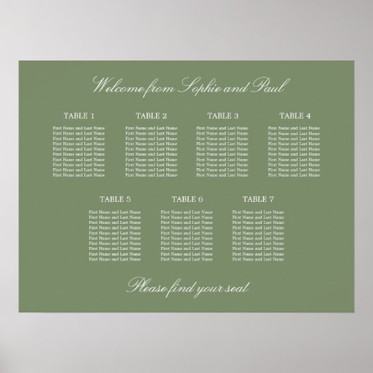 Affiche de plan de table de mariage vert sauge 7 (Devant)