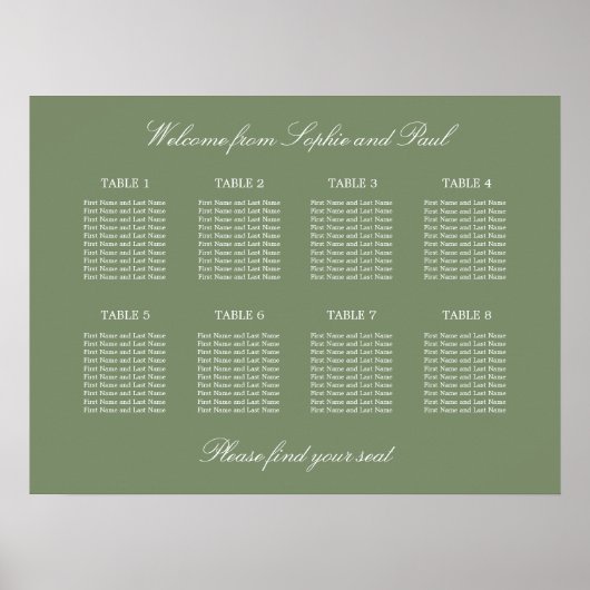Affiche de plan de table de mariage vert sauge 8 (Devant)