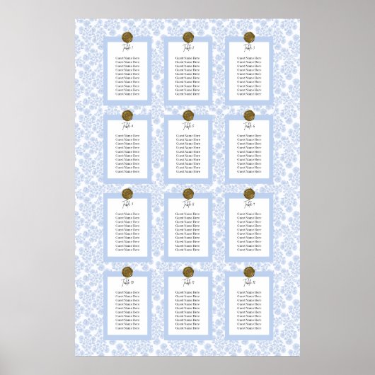 Affiche de plan de table élégant et floral bleu (Devant)