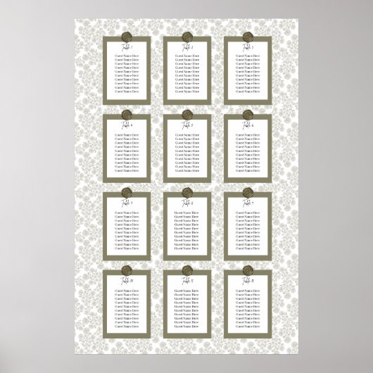 Affiche de plan de table élégante et verte à motif (Devant)