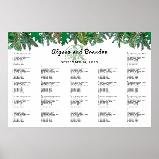 Affiche de plan de table monogrammé à la verdure d (Devant)