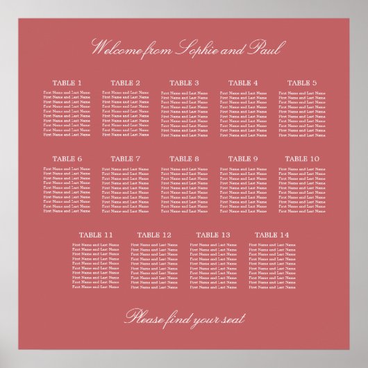 Affiche de plan de table rose poussiéreux 14 (Devant)