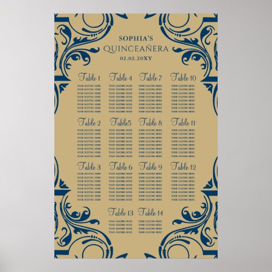 affiche de plan de table Rustic Blue Gold (Devant)