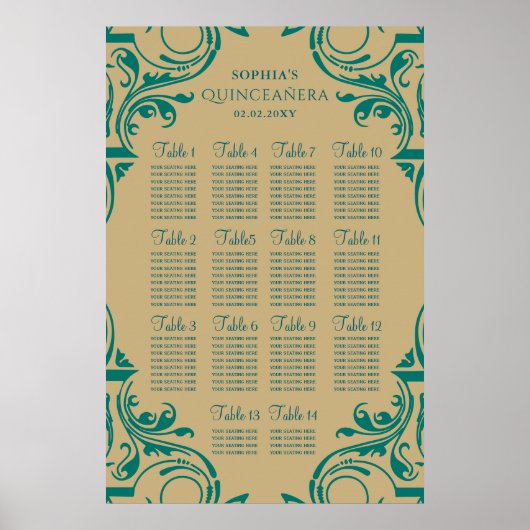 affiche de plan de table Rustic Green Gold (Devant)
