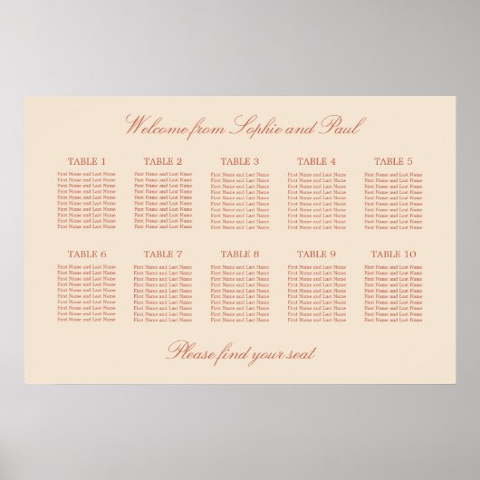 Affiche de plan de table Terracotta Script 10 (Devant)