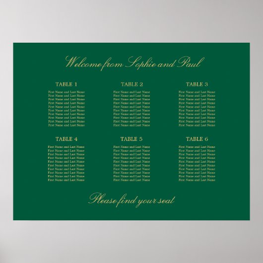Affiche de plan de table Vert Beige Doré 6 (Devant)