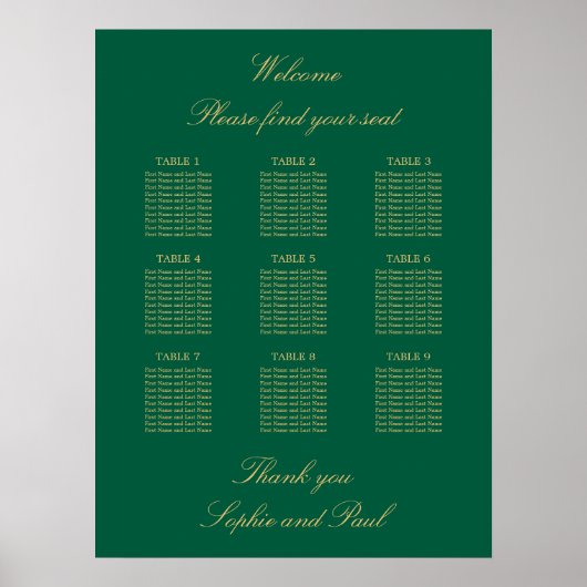 Affiche de plan de table Vert Beige Doré 9 (Devant)