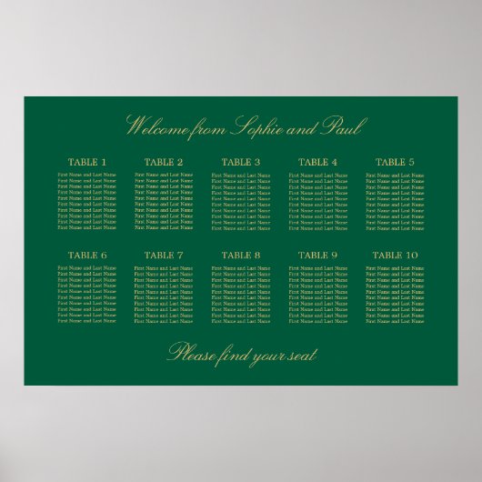 Affiche de plan de table vert doré beige 10 (Devant)