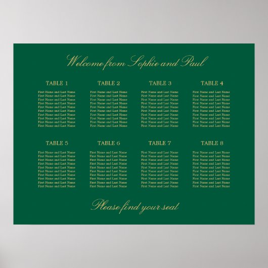 Affiche de plan de table vert doré beige 8 (Devant)