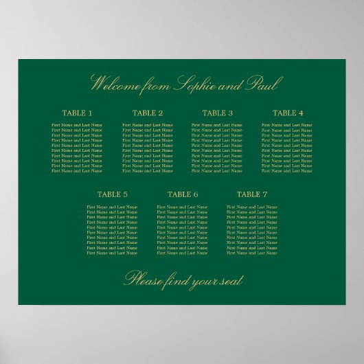 Affiche de plan de table Vert Or Beige 7 (Devant)