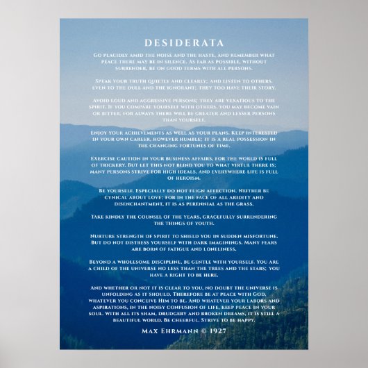 Affiche de poème Desiderata Misty Mountain (Devant)