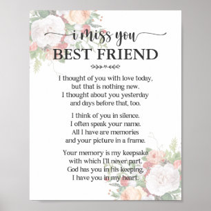 Affiche de poème pour meilleur ami « Tu me manques