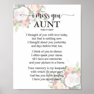 Affiche de poème pour tante « Tu me manques »