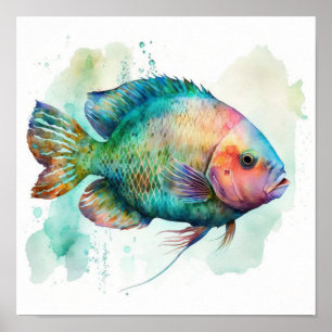 Affiche de poisson perroquet en aquarelle